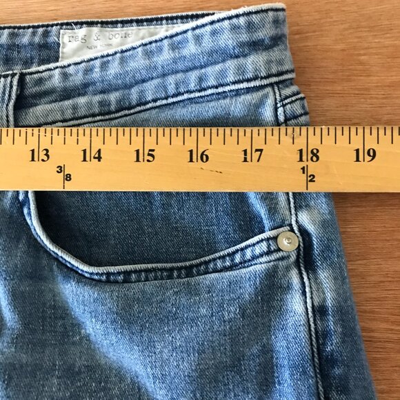 Rag Bone Dre Low Rise Slim Boyfriend Jeans Women 32 Blue Distressed Raw Hem - Picture 10 of 12